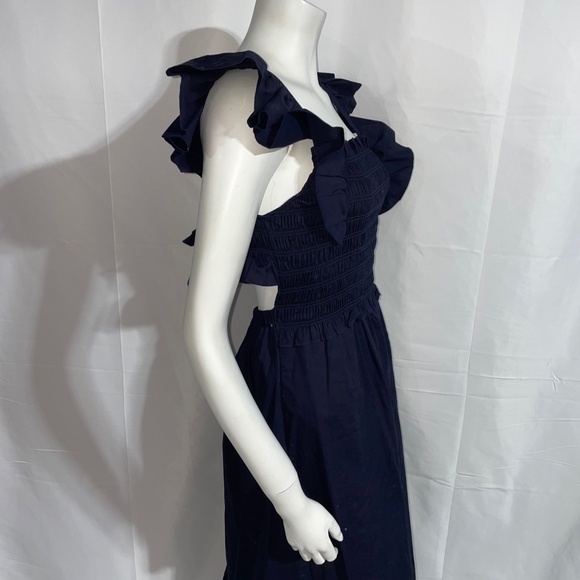 Sea New York Navy Smocked Flitter Sleeve Dress Size XS Backless - Picture 5 of 7